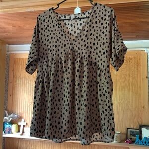 Women’s MTS V-neck Leopard Dalmatian Print Peplum Babydoll Tunic Blouse S